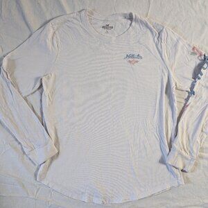 HOLLISTER CALIFORNIA WOMEN'S LONG SLEEVE PULL OVER SHIRT WHITE SIZE SMALL FLOWER